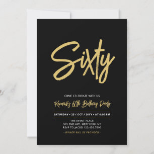 Invitation Noir & Or Chic Soixante 60e fête d'anniversaire