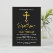 Invitation Noir & Or de luxe Script Genre Baptême neutre (Debout devant)