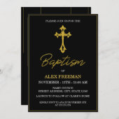 Invitation Noir & Or de luxe Script Genre Baptême neutre (Devant / Derrière)