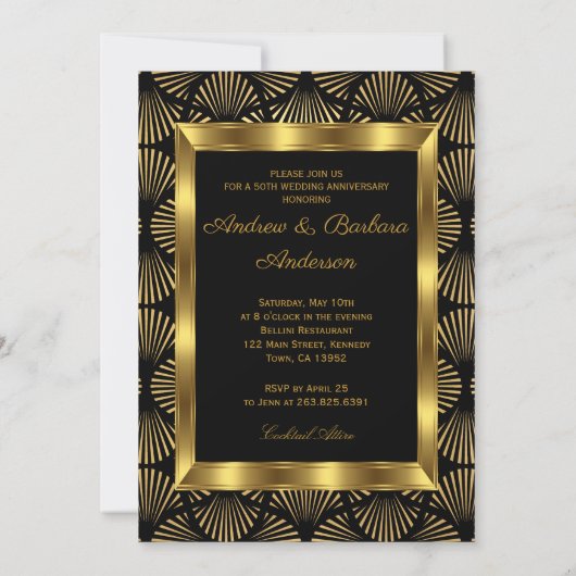 Invitation Noir Or Déco Photo 50e Anniversaire de Mariage (Dos)