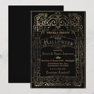 Invitation Noir & Or Décoration Halloween Victorienne Vintage