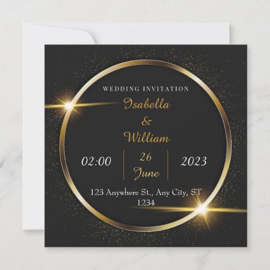 Invitation Noir & Or Design moderne Mariage élégant (Devant)