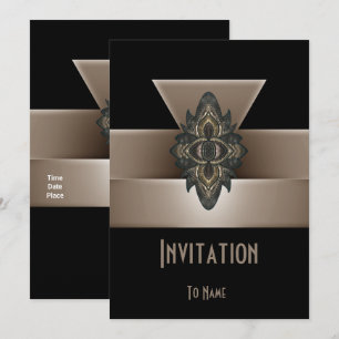 Invitation Noir Or Doré Biege Art Déco 13 x 18 cm