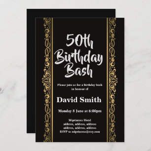 Invitation noir, or, élégant, bain d'anniversaire