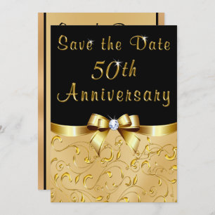 Invitation Noir, or Enregistrer la date 50e anniversaire Mari