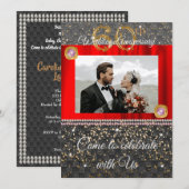 Invitation Noir Or et Diamant Rose 60e Anniversaire de Mariag (Devant / Derrière)