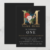 Invitation Noir Or Floral Blanc Lettre M (Devant / Derrière)