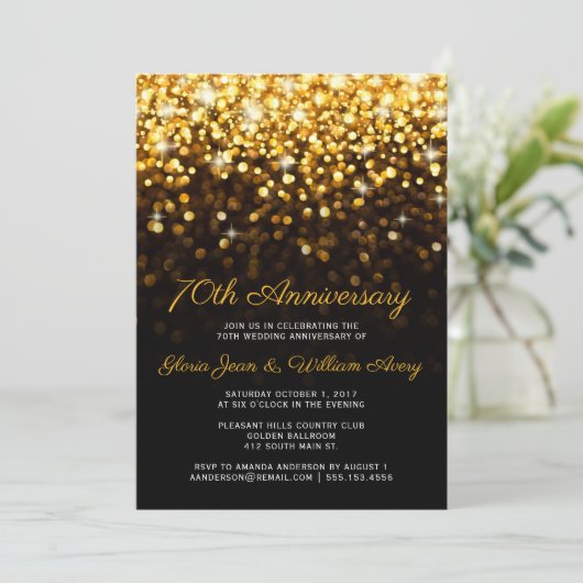 Invitation Noir Or Glam Hollywood 70e anniversaire de mariage (Debout devant)