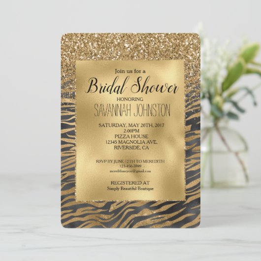 Invitation Noir Or Glitzy Glitzy Sparkle Zebra Print (Debout devant)