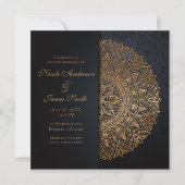 Invitation Noir & Or Mandala Mariage élégant (Devant)