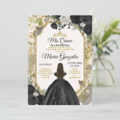 Invitation Noir & Or Mexicain Charra Mis XV Papillon Anos (Debout devant)