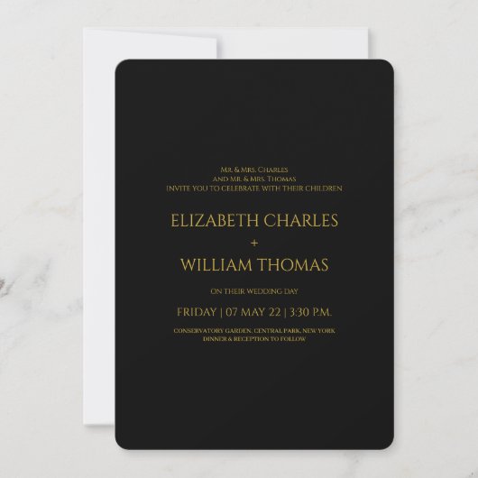 Invitation Noir & Or moderne Mariage simple (Devant)