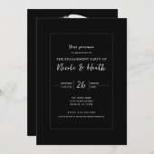 Invitation Noir & Or Moderne Minimal Fiançailles élégant (Devant / Derrière)