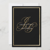 Invitation Noir or monogramme initiales mariage romantique (Dos)