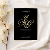 Invitation Noir or monogramme initiales mariage romantique
