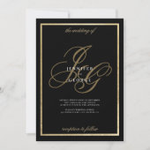 Invitation Noir or monogramme initiales mariage romantique (Devant)