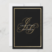Invitation Noir or monogramme initiales mariage romantique (Dos)