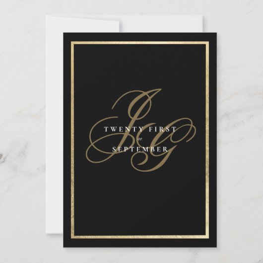 Invitation Noir or monogramme initiales mariage romantique (Dos)
