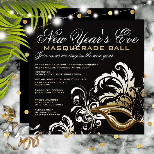 Invitation Noir/Or Nouvel An Eve Masquerade Ball