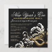 Invitation Noir/Or Nouvel An Eve Masquerade Ball (Devant)