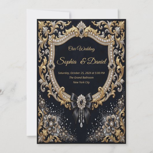 Invitation Noir Or Perle Diamant Arc Luxe Formel (Devant)