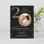 Invitation Noir Or Personnalisé 20e Anniversaire de Mariage  (Debout devant)