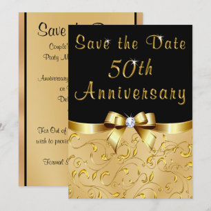 Invitation Noir, Or Sauvegarder la Date 50e Anniversaire de M