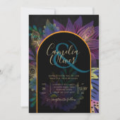 Invitation Noir Peacock Jewel Tones Floral Mariage (Devant)