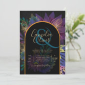 Invitation Noir Peacock Jewel Tones Floral Mariage (Debout devant)