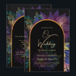 Invitation Noir Peacock Jewel Tones Floral Mariage<br><div class="desc">De beaux tons de bijoux (violet, bleu paon, vert, turquoise, or, marron, baies, vin), des motifs floraux et un agencement de typographie tendance. Cet article mariage fait partie d'une collection plus grande qui comprend des invitations de mariage (budget et traditionnel) cartes RSVP, Save the Dates, Affiche de bienvenue Mariage et...</div>