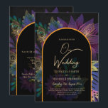 Invitation Noir Peacock Jewel Tones Floral Mariage<br><div class="desc">De beaux tons de bijoux (violet, bleu paon, vert, turquoise, or, marron, baies, vin), des motifs floraux et un agencement de typographie tendance. Cet article mariage fait partie d'une collection plus grande qui comprend des invitations de mariage (budget et traditionnel) cartes RSVP, Save the Dates, Affiche de bienvenue Mariage et...</div>