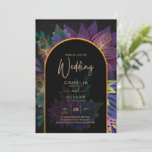 Invitation Noir Peacock Jewel Tones Floral Mariage (Debout devant)