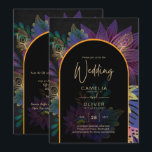 Invitation Noir Peacock Jewel Tones Floral Mariage<br><div class="desc">De beaux tons de bijoux (violet, bleu paon, vert, turquoise, or, marron, baies, vin), des motifs floraux et un agencement de typographie tendance. Cet article mariage fait partie d'une collection plus grande qui comprend des invitations de mariage (budget et traditionnel) cartes RSVP, Save the Dates, Affiche de bienvenue Mariage et...</div>