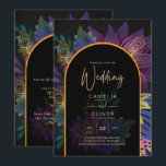 Invitation Noir Peacock Jewel Tones Floral Mariage<br><div class="desc">De beaux tons de bijoux (violet, bleu paon, vert, turquoise, or, marron, baies, vin), des motifs floraux et un agencement de typographie tendance. Cet article mariage fait partie d'une collection plus grande qui comprend des invitations de mariage (budget et traditionnel) cartes RSVP, Save the Dates, Affiche de bienvenue Mariage et...</div>