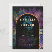 Invitation Noir Peacock Jewel Tones Floral Mariage (Devant)