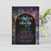 Invitation Noir Peacock Jewel Tones Floral Mariage (Debout devant)