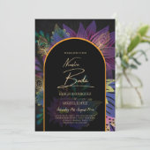 Invitation Noir Peacock Jewel Tones Floral Mariage (Debout devant)