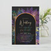 Invitation Noir Peacock Jewel Tones Floral Mariage (Debout devant)