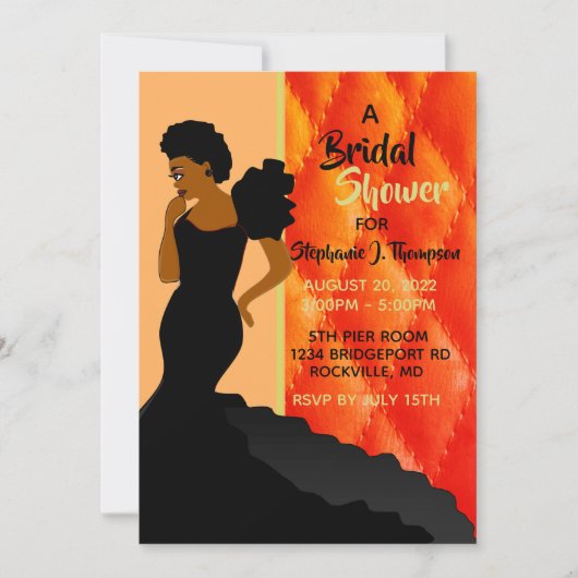 Invitation Noir & Pêche Quilé Africain-Américain Bridal (Devant)