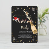 Invitation Noir, Père Noël Casquette, Champagne Christmas Com (Debout devant)