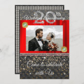 Invitation Noir, Platine et Perles 20e Anniversaire de Mariag (Devant / Derrière)