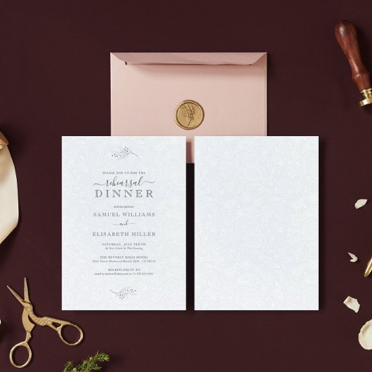 Invitation Noir Plush White Paisley Dîner De Répétition Minim