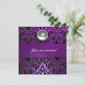 INVITATION NOIR & POURPRE DAMASK GEMME PIERRE INITIALES (Debout devant)