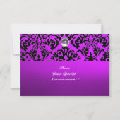 Invitation NOIR & PURPLE DAMASK GEM PIERRE MONOGRAMME glace (Dos)