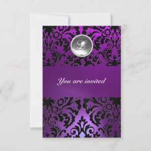 Invitation NOIR & PURPLE DAMASK GEM PIERRE MONOGRAMME glace