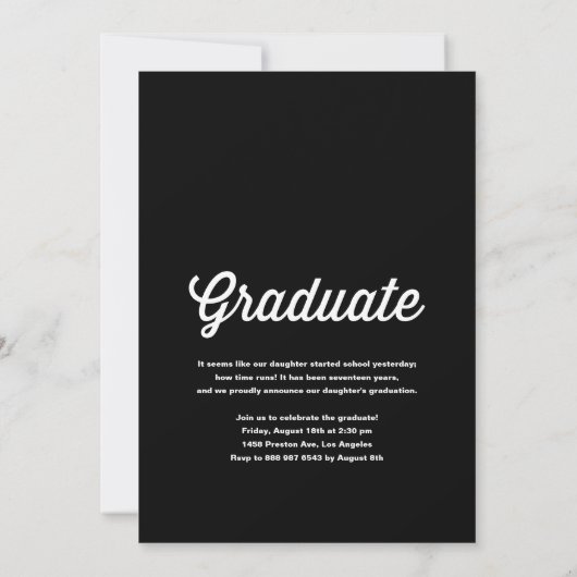 Invitation Noir Retro Script Trois Photo Graduation (Dos)