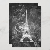 Invitation Noir romantique de Paris de Fête de la mariée (Devant / Derrière)