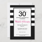Invitation Noir, Rose, Bandes blanches, fête du 30e anniversa (Devant)