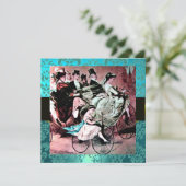 INVITATION NOIR ROSE BICYCLETTE BLEUE MARIAGE DAMASSÉ MONOGRA (Debout devant)