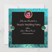 INVITATION NOIR ROSE BICYCLETTE BLEUE MARIAGE DAMASSÉ MONOGRA (Dos)